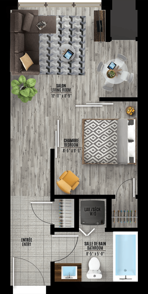 Floor plan for studio, 1 bath, 493 sqft